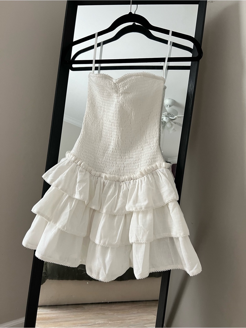 Hello Molly White Smocked Bodice Tiered Ruffle Dress